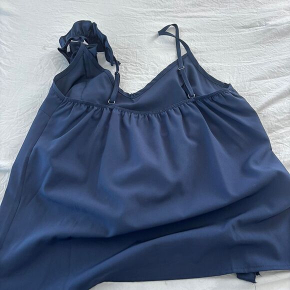 BOUTIQUE Asymmetrical Tank Women's Navy Blue V Neck Work Small Top Blouse - Picture 2 of 2